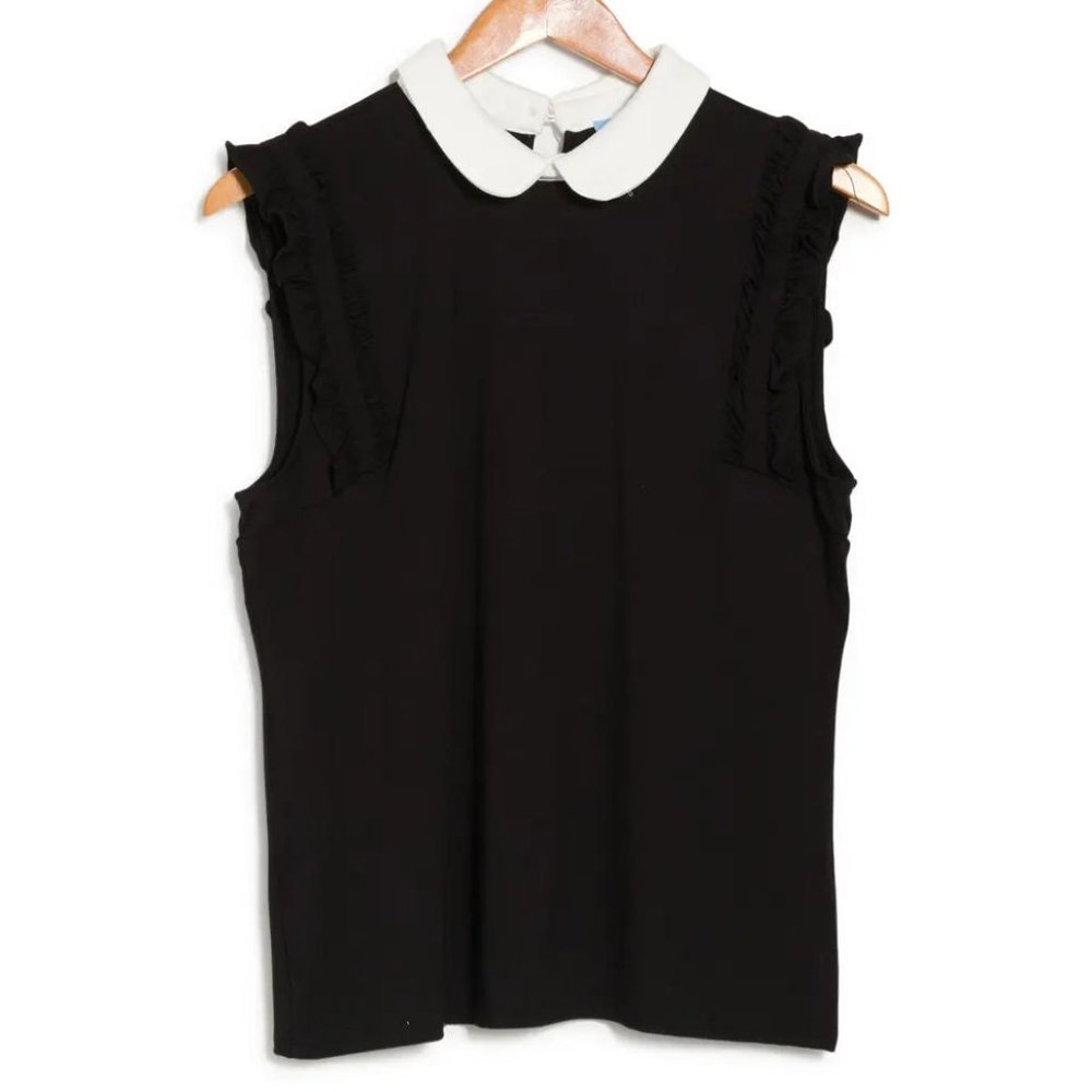 NEW CeCe Ruffle Contrast Peter Pan Collar Sleeveless Tank Blouse Top $59 Small S - Picture 12 of 12